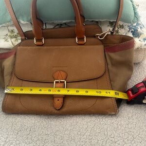 Burberry Brown Leather-Trim Satchel with Canvas Sides